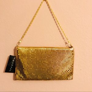 Gold metal satin clutch night bag
